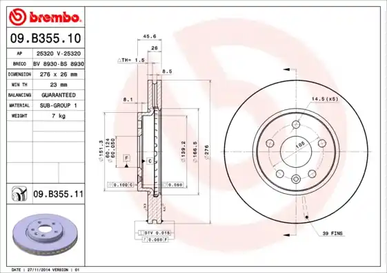 Remschijven Brembo 09.B355.11 Betrouwbaar