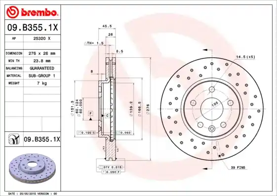 Fabrieksprijs Remschijven Brembo 09.B355.1X