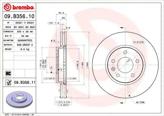 Remschijven Brembo 09.B356.11 Handgemaakt