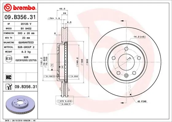 Korting Remschijven Brembo 09.B356.31