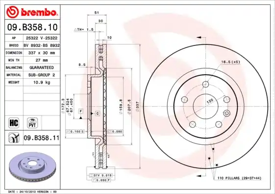 Express Levering Remschijven Brembo 09.B358.11