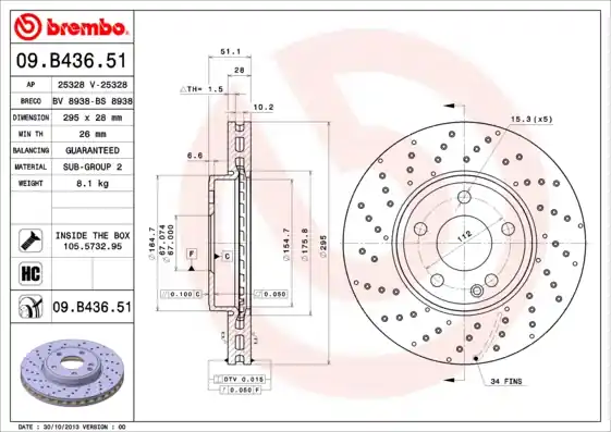 Op = Op Remschijven Brembo 09.B436.51