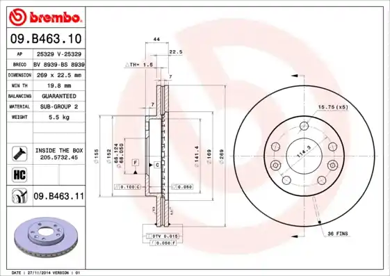 Remschijven Brembo 09.B463.11 Dagaanbieding