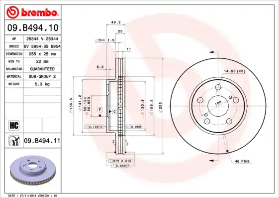 Remschijven Brembo 09.B494.11 Gereduceerde Prijs
