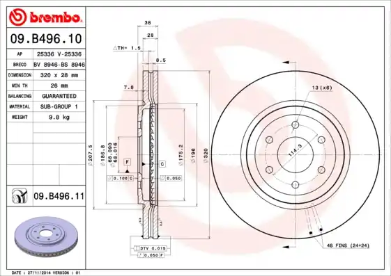 Remschijven Brembo 09.B496.11 Gecertificeerd