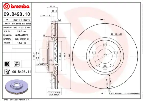 Remschijven Brembo 09.B498.10 Exclusieve Aanbieding