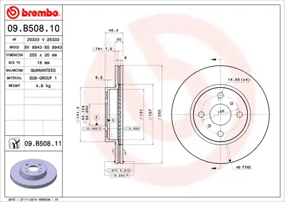 Geld-Terug-Garantie Remschijven Brembo 09.B508.11