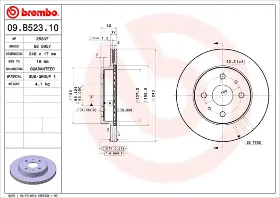 Remschijven Brembo 09.B523.10 Bestel Nu