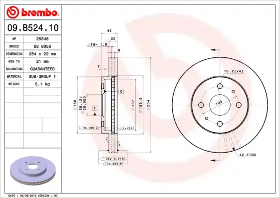 Direct Verzonden Remschijven Brembo 09.B524.10