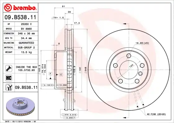 Remschijven Brembo 09.B538.11 Limited Edition
