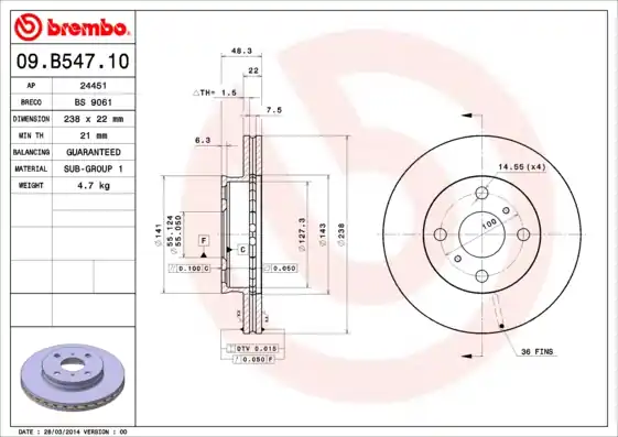 Tijdelijk Beschikbaar Remschijven Brembo 09.B547.10