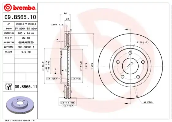 Goedkoop Remschijven Brembo 09.B565.11