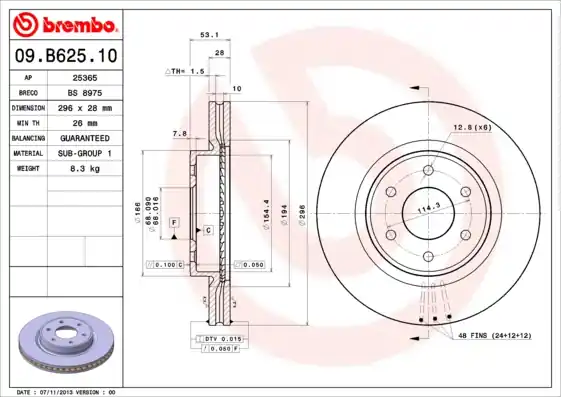 Remschijven Brembo 09.B625.10 Handgemaakt