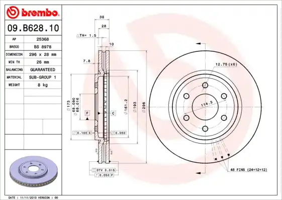 Remschijven Brembo 09.B628.10 Professioneel