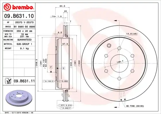 Remschijven Brembo 09.B631.11 Ambachtelijk
