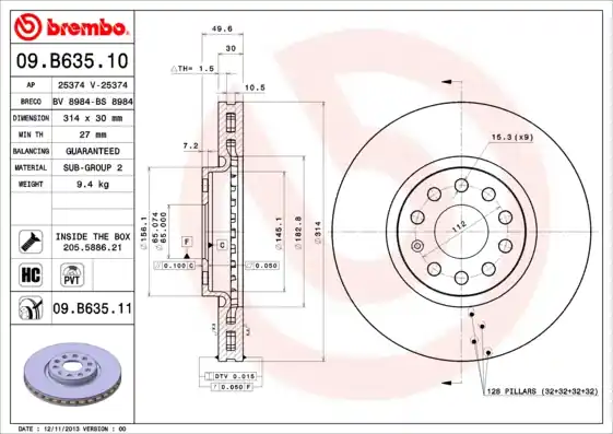 Remschijven Brembo 09.B635.11 Superprijs