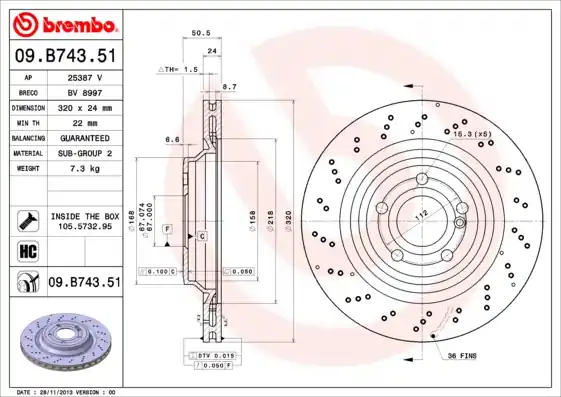 Remschijven Brembo 09.B743.51 Topkwaliteit