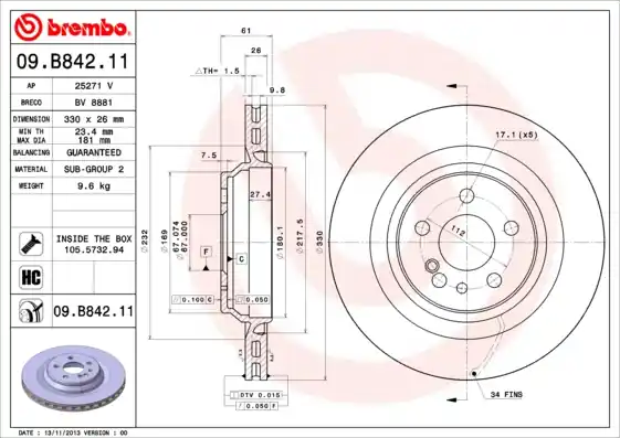 Remschijven Brembo 09.B842.11 Korting