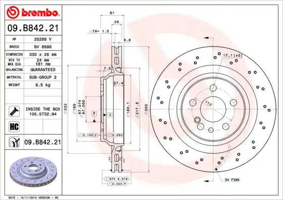 Weekendaanbieding Remschijven Brembo 09.B842.21