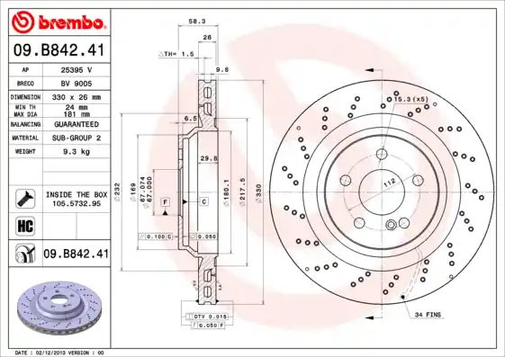 Tijdelijk Beschikbaar Remschijven Brembo 09.B842.41