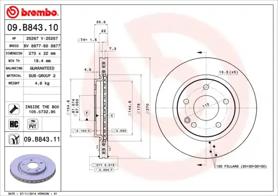 Origineel Remschijven Brembo 09.B843.11