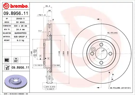Remschijven Brembo 09.B956.11 Alleen Vandaag