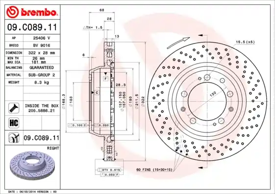 Remschijven Brembo 09.C089.11 Beste Prijs