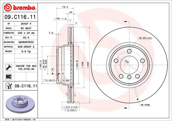 Remschijven Brembo 09.C116.11 Merkproduct