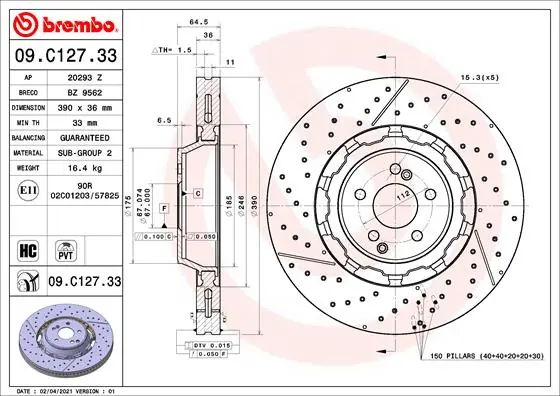 Remschijven Brembo 09.C127.33 Hete Deal