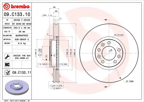 Korting Remschijven Brembo 09.C133.11