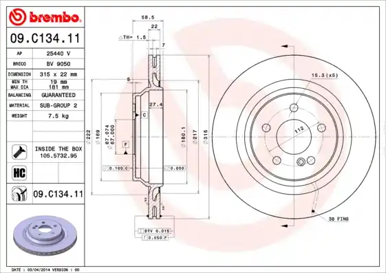 Merkproduct Remschijven Brembo 09.C134.11