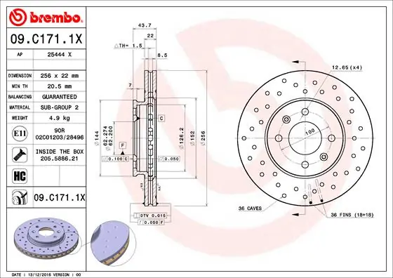 Remschijven Brembo 09.C171.1X Finale Uitverkoop