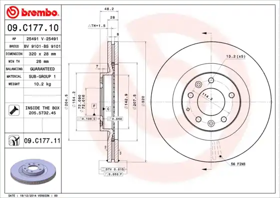 Direct Beschikbaar Remschijven Brembo 09.C177.11