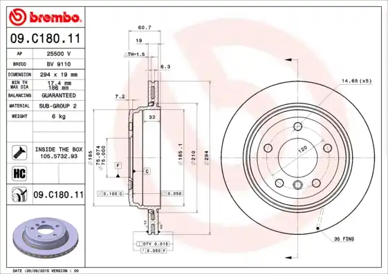 Remschijven Brembo 09.C180.11 Modern