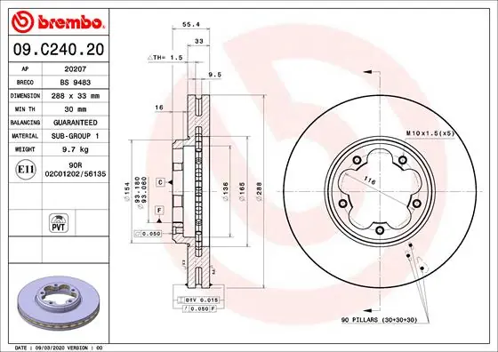 Remschijven Brembo 09.C240.20 Premium