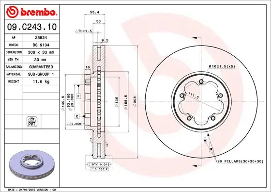 Remschijven Brembo 09.C243.10 Flitsaanbieding