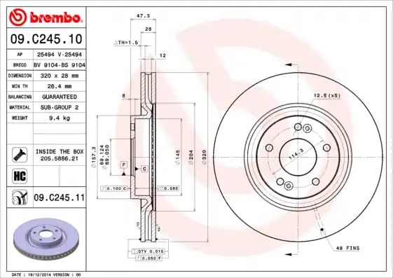 Remschijven Brembo 09.C245.11 Uitverkoop