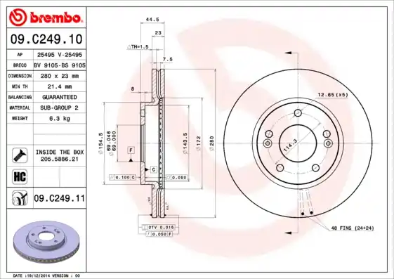 Remschijven Brembo 09.C249.11 Direct Verzonden