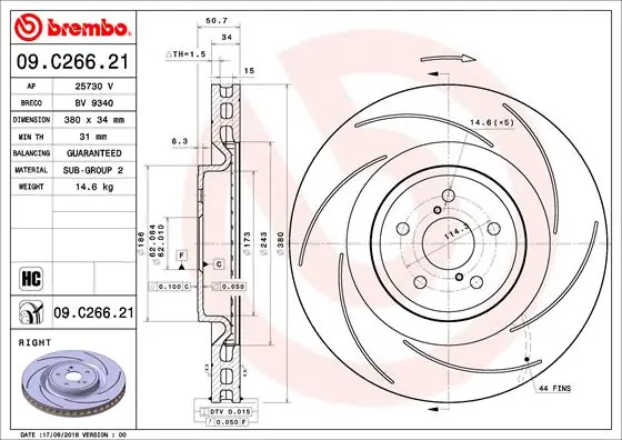 Plaats Bestelling Remschijven Brembo 09.C266.21