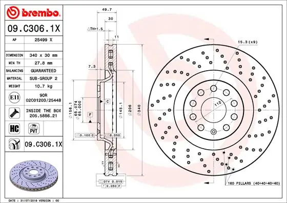 Geld-Terug-Garantie Remschijven Brembo 09.C306.1X