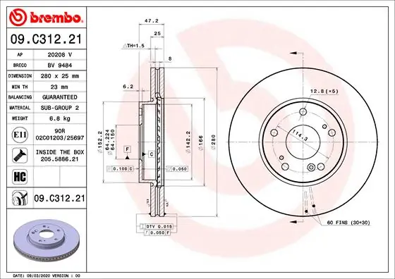 Remschijven Brembo 09.C312.21 Ambachtelijk