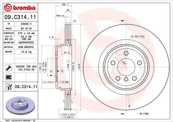 Laatste Versie Remschijven Brembo 09.C314.11