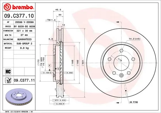 Remschijven Brembo 09.C377.11 Alleen Vandaag