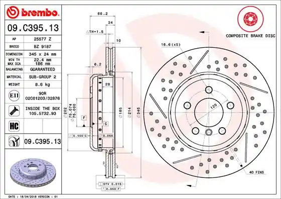 Remschijven Brembo 09.C395.13 Hete Deal