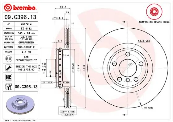 Seizoensaanbieding Remschijven Brembo 09.C396.13