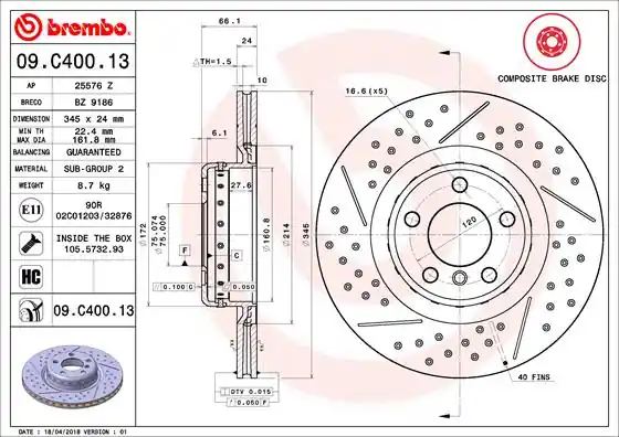 Remschijven Brembo 09.C400.13 Limited Edition