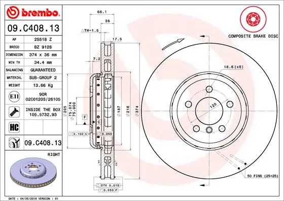 Remschijven Brembo 09.C408.13 Korting
