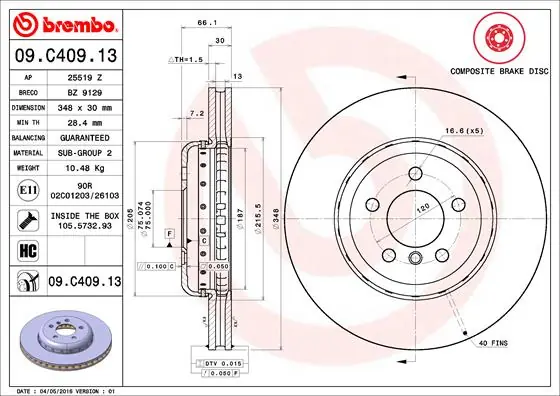 Remschijven Brembo 09.C409.13 Veilige Betaling