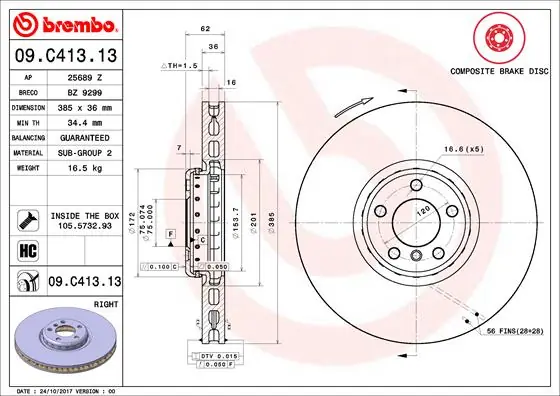 Op = Op Remschijven Brembo 09.C413.13