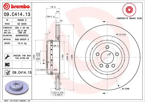 Topkwaliteit Remschijven Brembo 09.C414.13